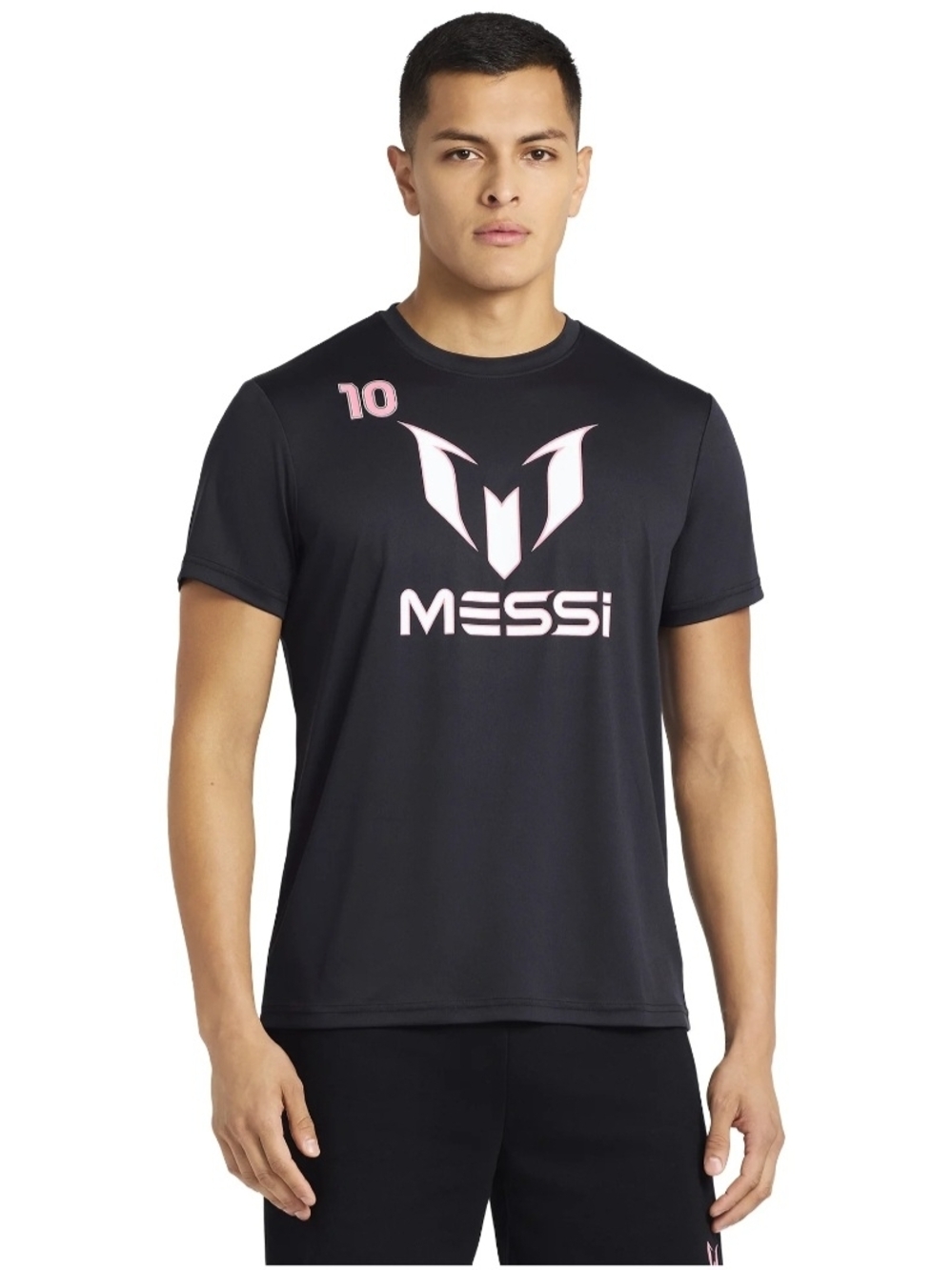 Messi Logo Tee Men's Black Athletic Top- Pink Accents Size XL NWT